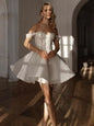 Gorgeous Off Shoulder Sweetheart Short Wedding Dress Flower Lace Sparkling Gaul Mini A-line Wedding Dress Customization