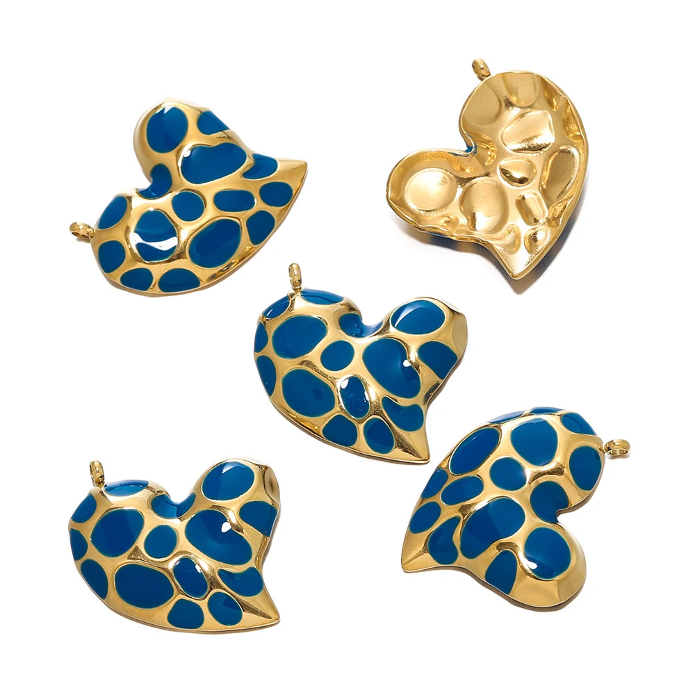2Pcs/Lot Stainless Steel Pendant Base Heart Vintage Enamel Colourful for DIY Necklace Earring Bracelet Jewelry Making Supplies