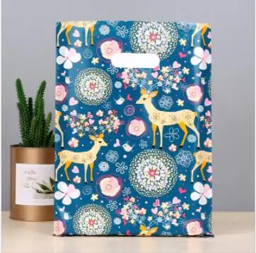 50pcs Multi Style Plastic Handle Bag 15*20cm Small Jewelry Packing Bag Party Favor Bags For Candy Cookie Gift Packaging Bag