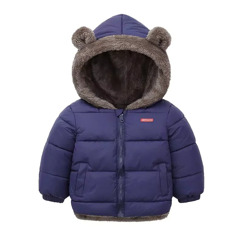 Baby Boys Girls Down Outerwear Kids Fashion Plus Velvet Coat Children Fur Hooded Casual Clothes Autumn Winter Thick Warm Jackets