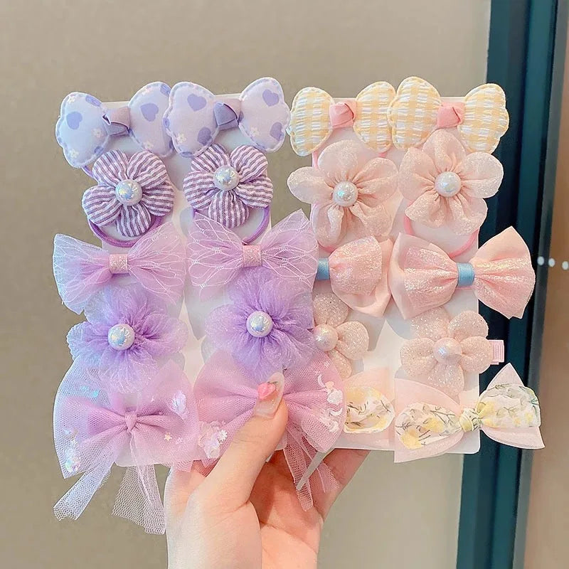 10Pcs/Set Chiffon Flower Hair Tie Girls Ponytail Elastic Hair Bands Kids Hair Accessories Children Hair Ties Baby Headwear