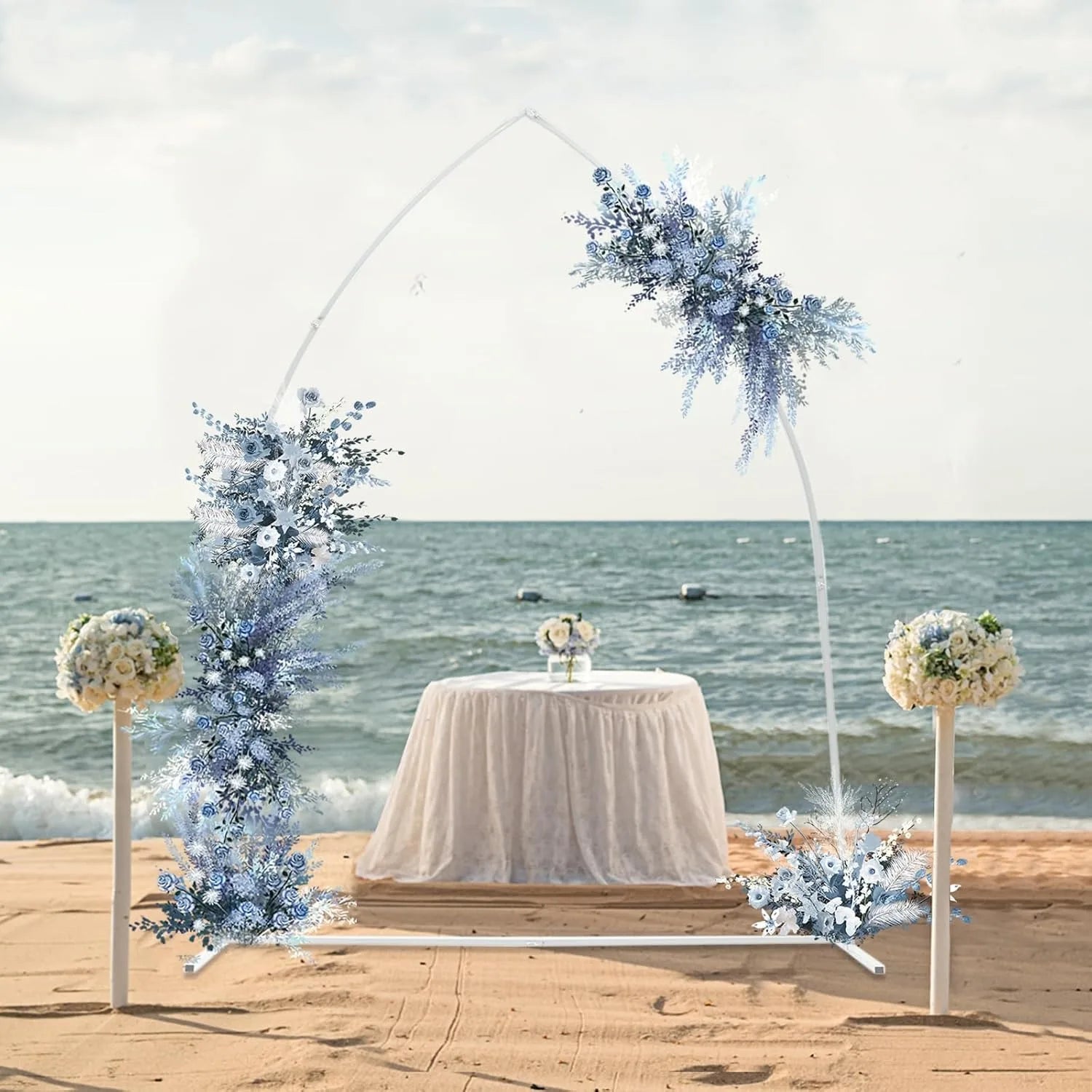 Metal Arch Backdrop Stand 7.35FT Angle Top Wedding Arch Backdrop Stand Curved Design Flower Balloon Frame (White)