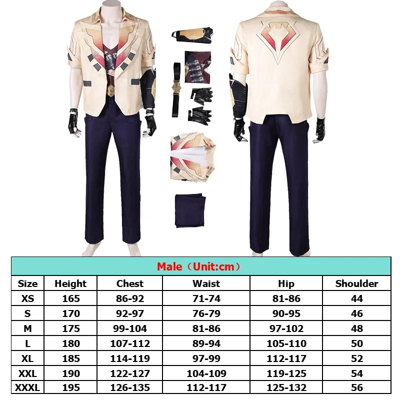 Male Tejo Cosplay Game Valorant Uniform Vest Pants Belt Coat Costume Men Adult Clothing Outfits Halloween Carnival Party Suit