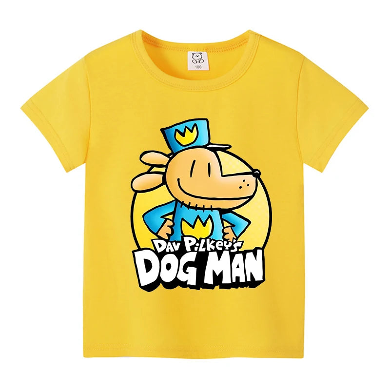 New Dog Man Children T-shirts Cute Cartoon Figure Printed T-shirt Kawaii Baby Boys Casuals Short Sleeves Tops 2025 Kids Clothes