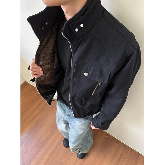 Bla Workwear Jaet Men's Sle Spring Autumn High-End Motorcycle Pilot Coat Stand Collar Snake Pattern Cotton Long Sve
