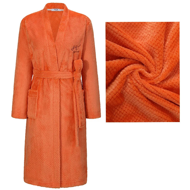 Winter New Couple Sleepwear Bathrobe Male Coral Fleece Yukata Nightwear Sexy Women's Home Clothes Flannel Absorbent Lingerie 3XL