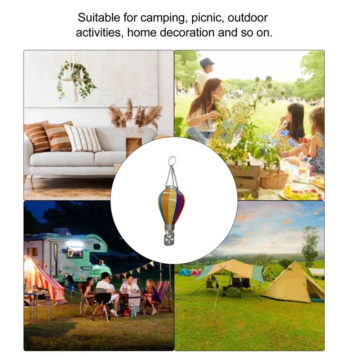 Art & Gift Solar Hot Air Balloon Lantern - Hanging Solar-Powered LED Lights, Waterproof Portable Decorative,1Pcs,A