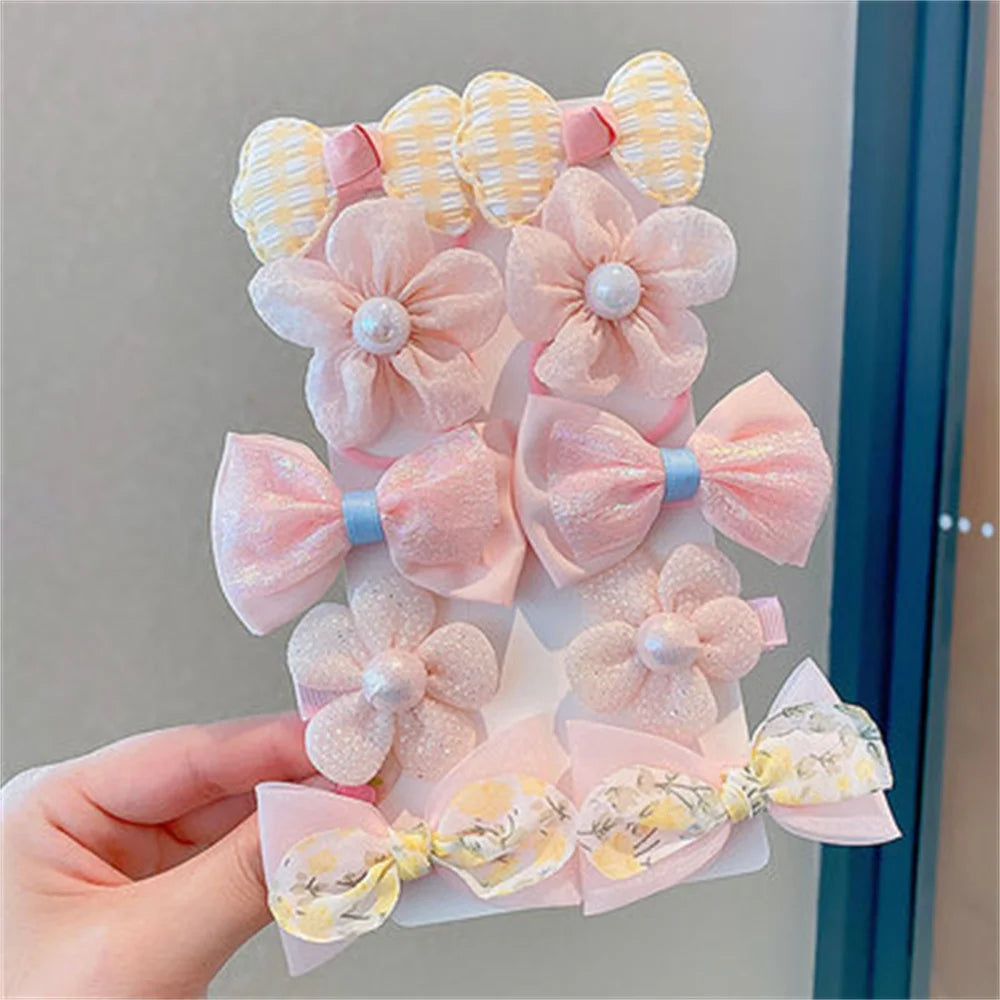 10Pcs/Set Chiffon Flower Hair Tie Girls Ponytail Elastic Hair Bands Kids Hair Accessories Children Hair Ties Baby Headwear