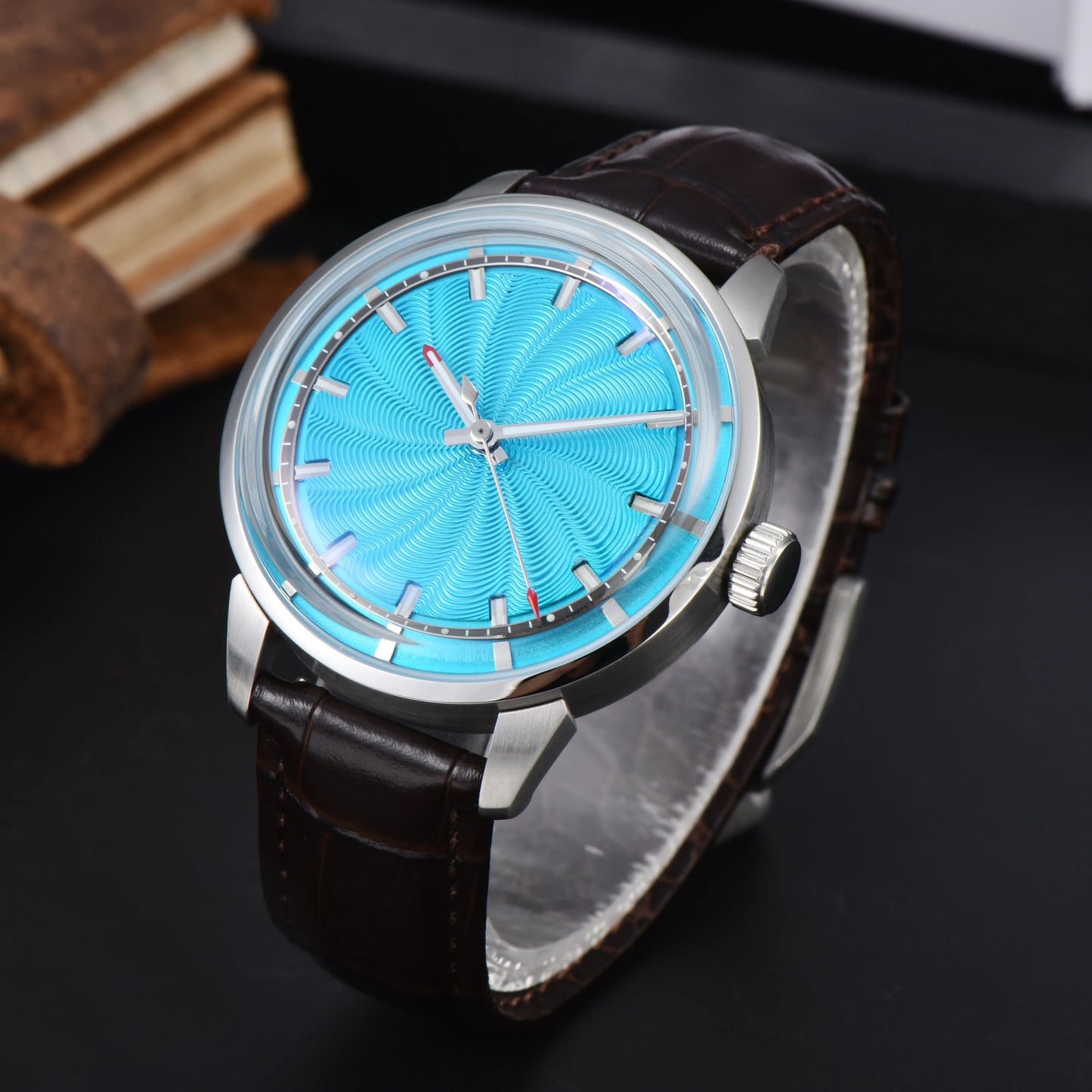 MIYOTA8215 custom watches men 42mm Automatic mechanical movement 316L stainless steel case Green Glow men's luxury BLUE watch