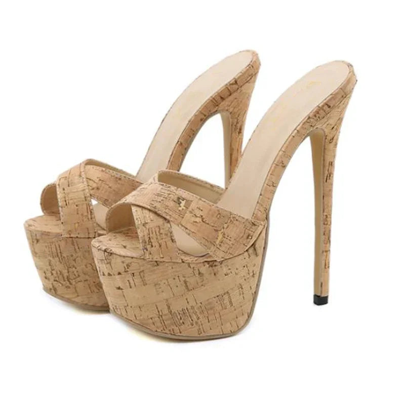 Aneikeh Summer Extreme Platform High Heels Black Leopard Print Rivet Slippers Ladies Sexy Slingback Sandals Mules Slides Shoes