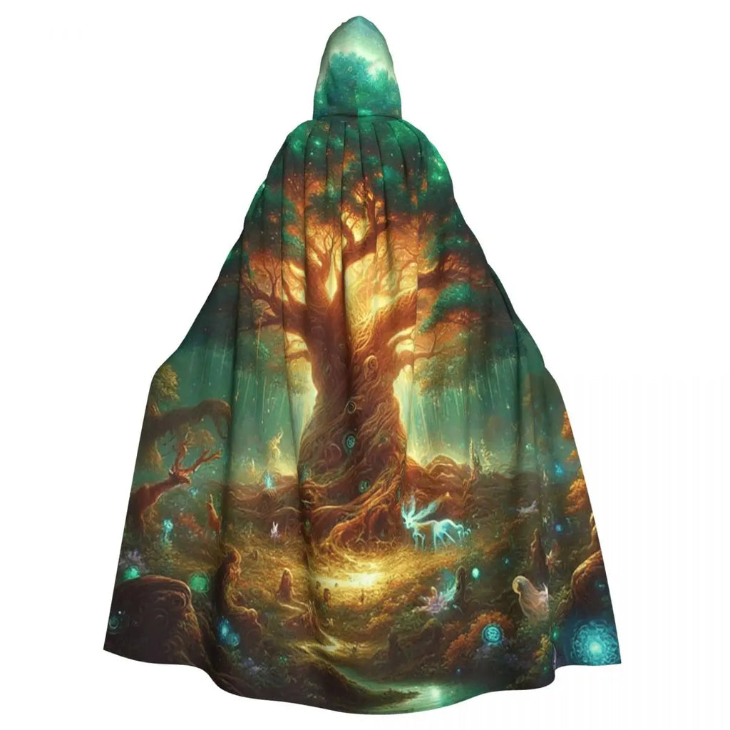 Enchanted Tree Of Life Long Hooded Cloak Witch Medieval Costume Cosplay Cape HalloweenVampire Adult Unisex