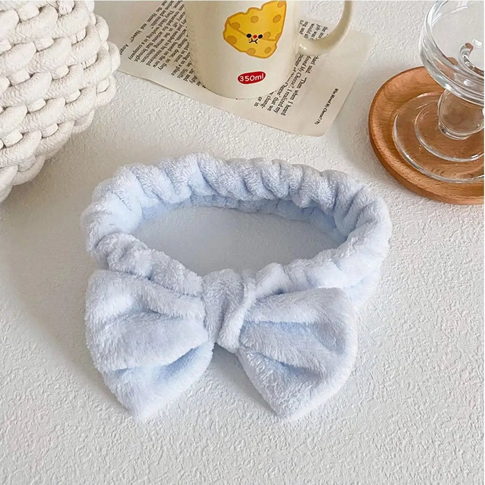 Elastic Coral Fleece Hair Band Knot Soft Bow Make Up Hairband Fluffy Bowknot Cosmetic Headbands Women