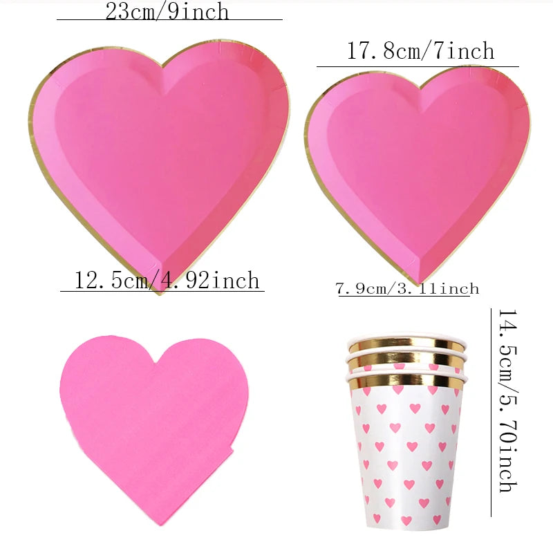 40pcs Rose Heart Shape Disposable Tableware Rose Heart Plate Cup Napkin For Wedding Valentine's Day Party Decoration Supplies