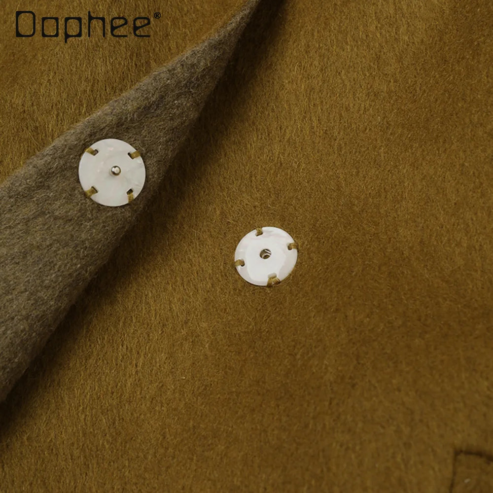 Fashion Elegant Large Lapel Double-Sided Wool Coat for Women Autumn Winter High-End Tie-Up Versatile Loose Slim Woolen Jacket