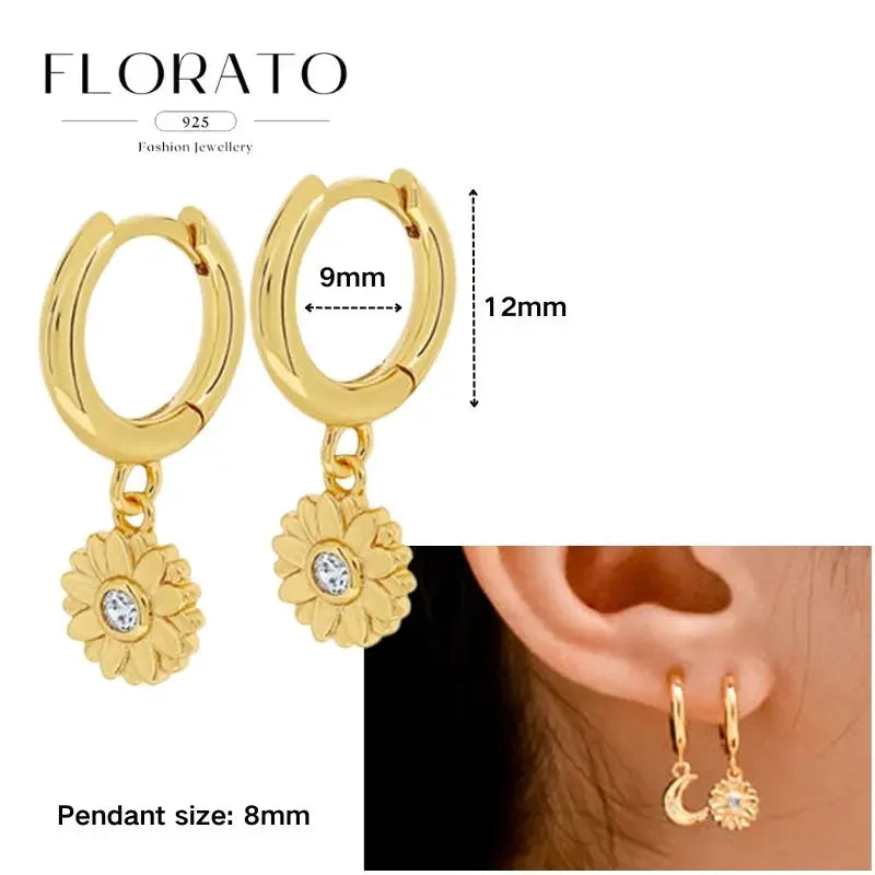 925 Sterling Silver Ear needle European And American Style Hoop Earrings Round square Pendientes Fashion For Women Birthday Gift