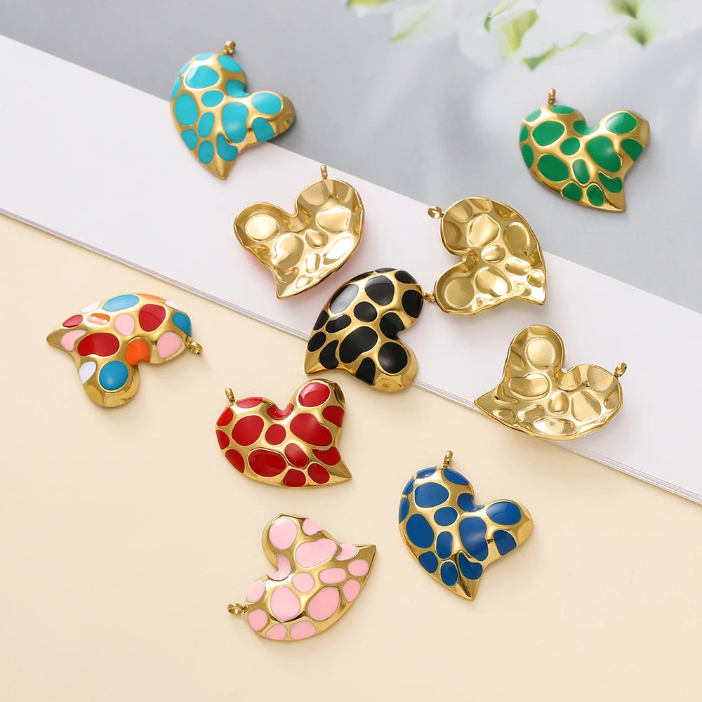 2Pcs/Lot Stainless Steel Pendant Base Heart Vintage Enamel Colourful for DIY Necklace Earring Bracelet Jewelry Making Supplies