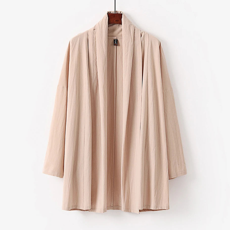9XL 8XL Plus Size Taoist Robe Kimono Solid Cotton Linen Jackets Coat Man Big Size 7XL 6XL Kimono Outwear