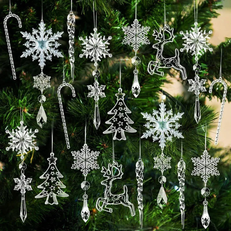18pcs/Set Transparent Blue Snowflake Ice Pillar Christmas Tree Decoration Pendant Christmas Hanging Decoration Acrylic Pendant