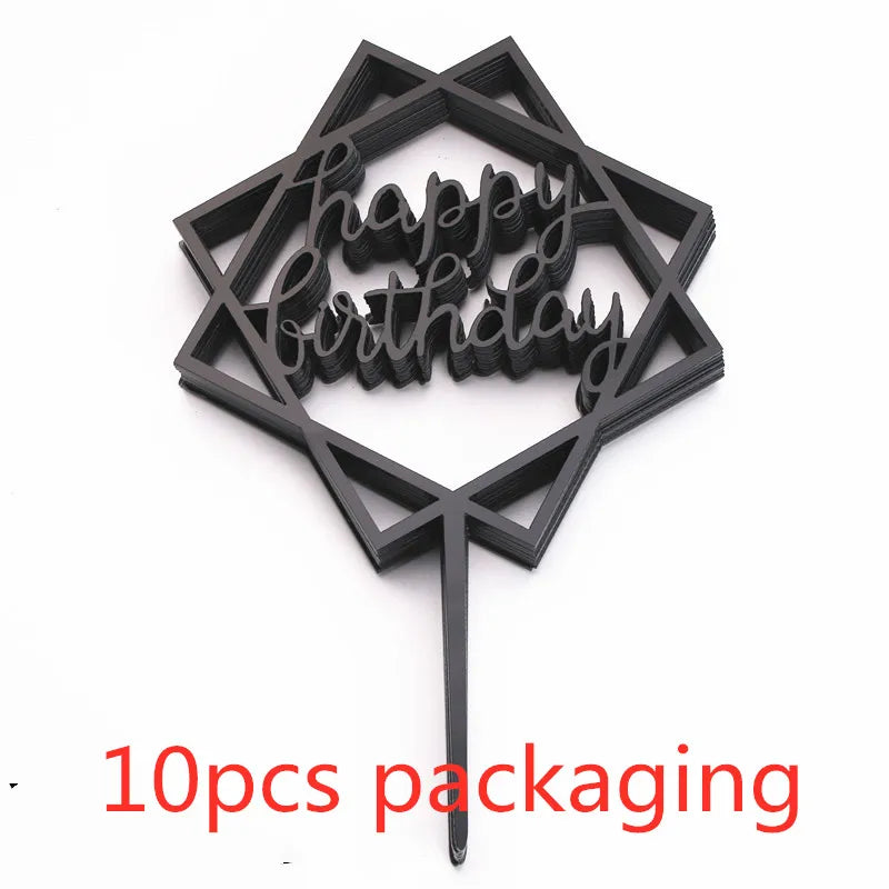 10 Pcs 36 Styles Happy Birthday Cake Topper Pink Gold Acrylic Cake Toppers Baby Shower Cake Birthday Party Cake Flag Decorations