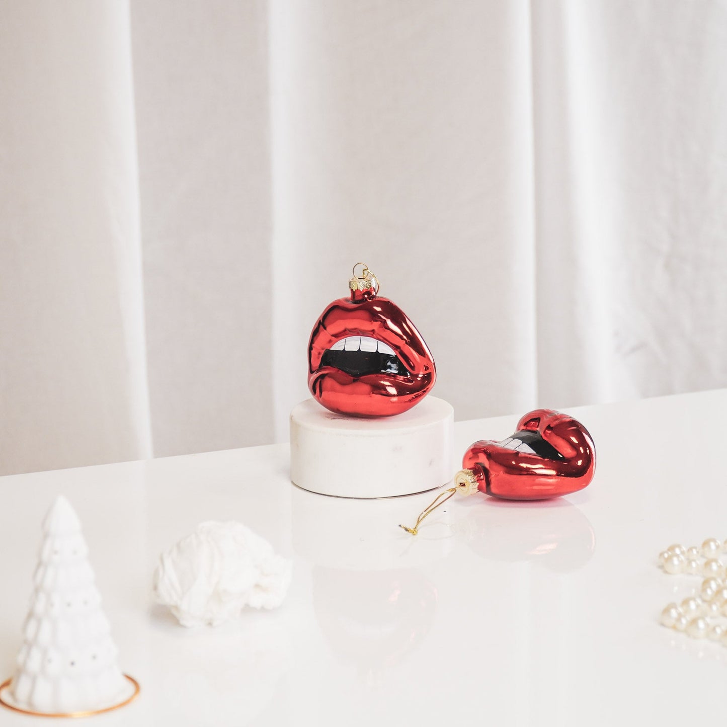 Xmas Hanger - Lip - Glass - Red - 8,5x3,5x8,5cm