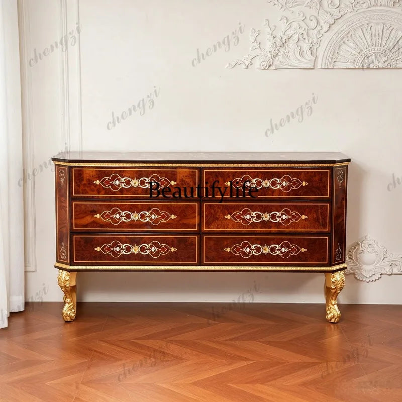 French retro solid wood large chest cabinet European classical home decoration locker villa living room storage cabinet
