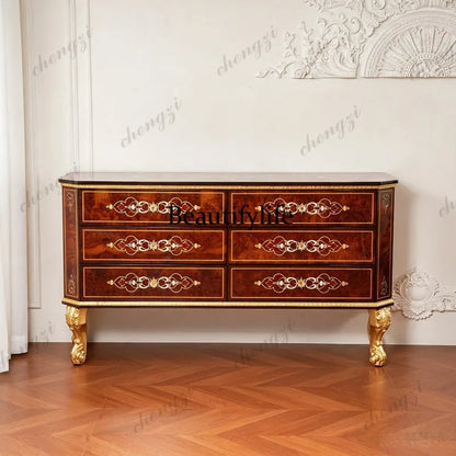 French retro solid wood large chest cabinet European classical home decoration locker villa living room storage cabinet