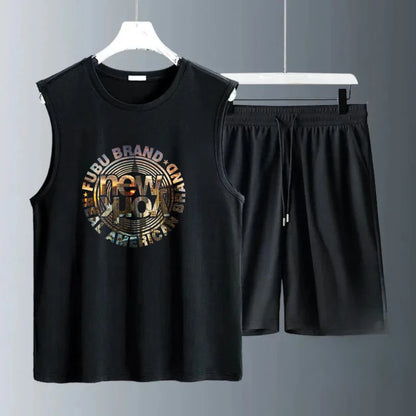 Men's Tank Top Sets 2026 Summer Quick drying beach sweat suit seaside running Sportswear sports oversize jogging suit crewneck