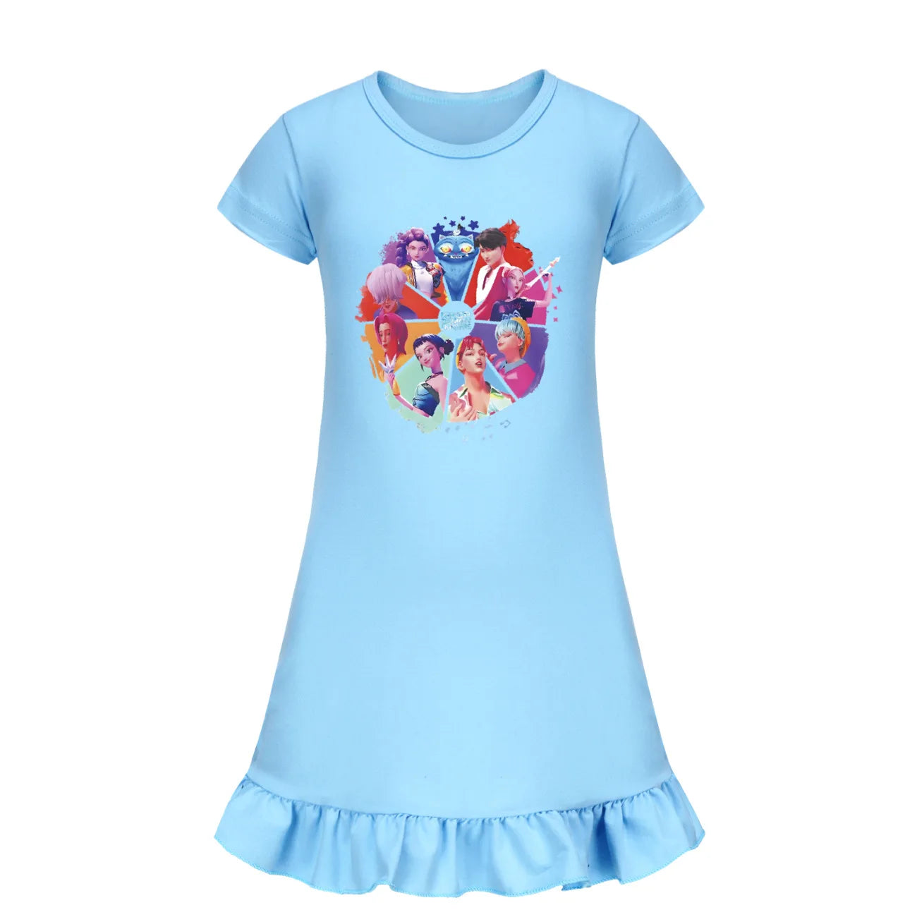Baby KPop Demon Hunters Kids Summer Sleepdress Short Sleeve Girls Casual Cartoon Nightgown Daily Wear Clothes for Children dress