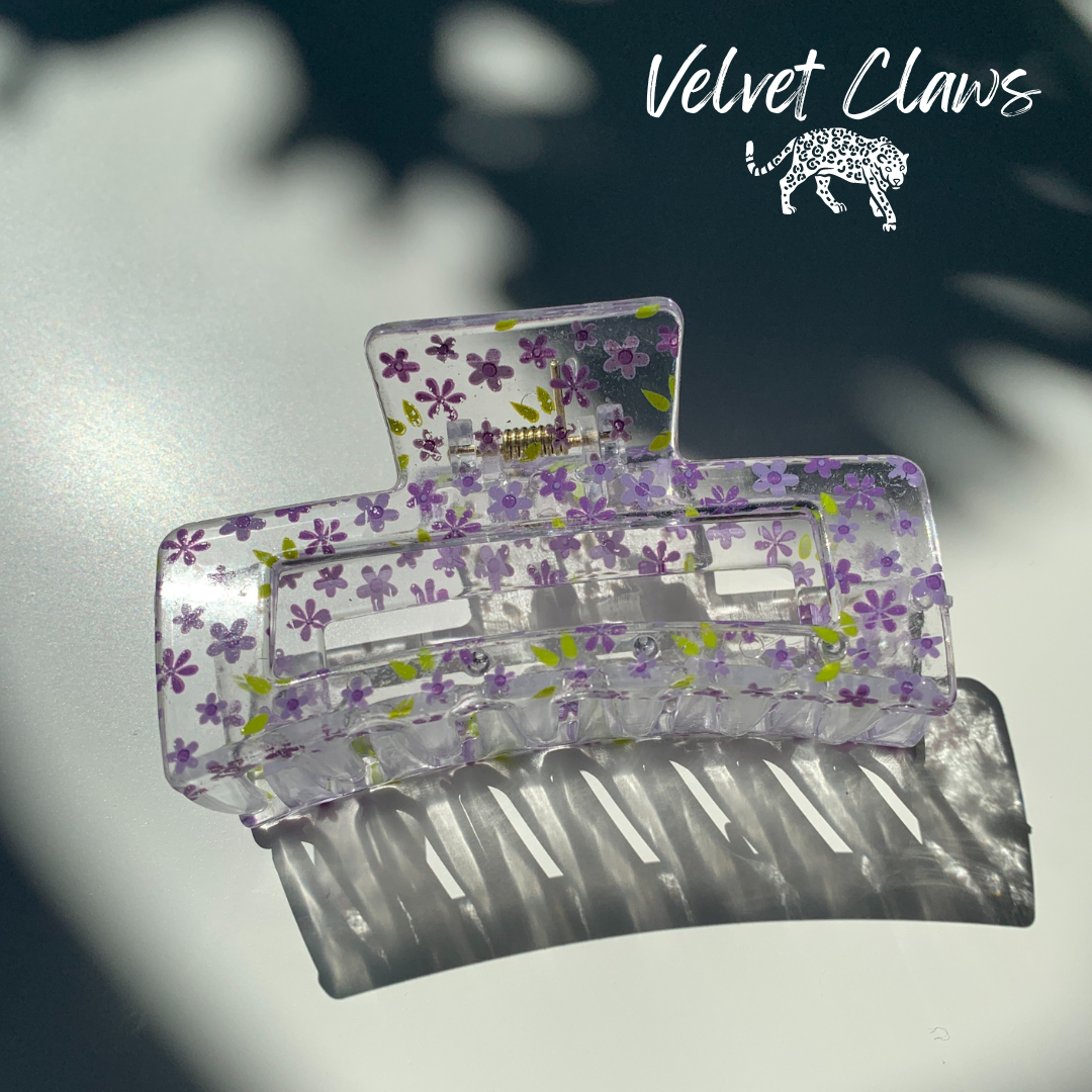 Velvet Claws Hair Clip | The Crystal in Purple Blossoms Hair Claw