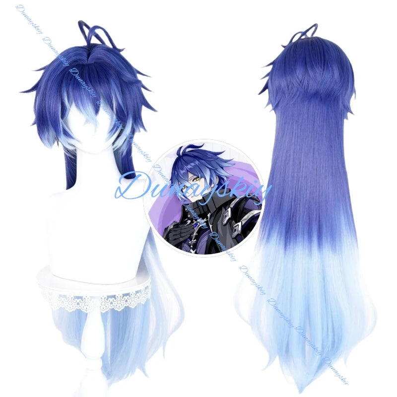 Game Genshin Impact Flins Cosplay Wig Long Blue Heat Resistant Synthesis Hair Halloween Carnival Party Wigs For Women Men