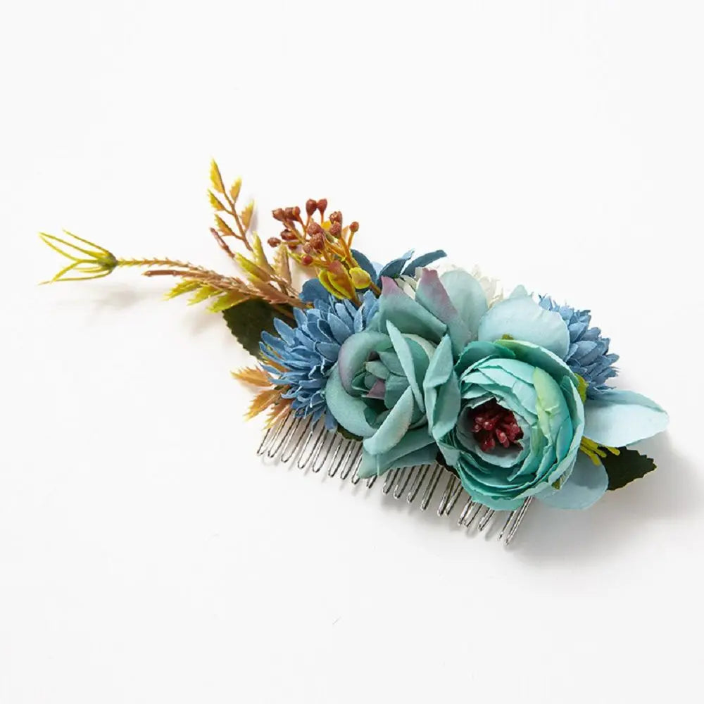 Flower Hair Comb Elegant Bridal Crystal Hair Ornaments Rustic Wedding Floral Women Flower Leaf Hair Comb Brides Hair Accessories