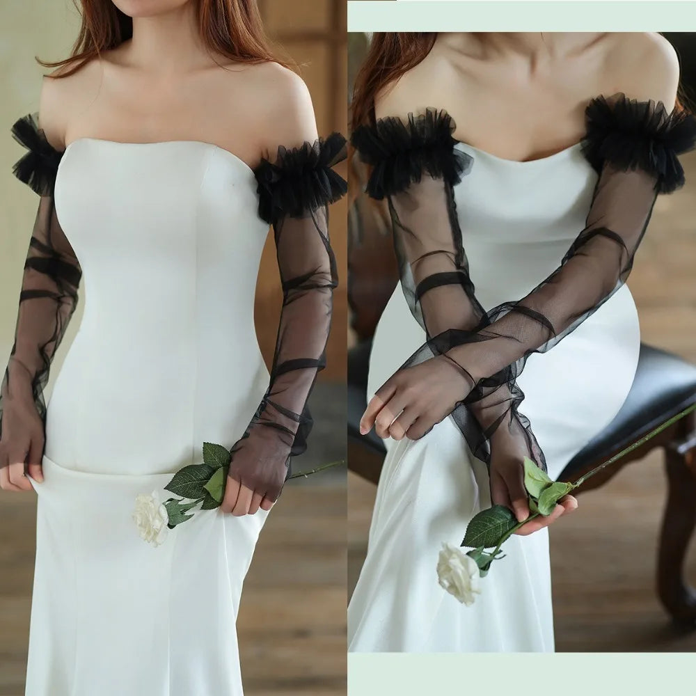 Elegant Long Sleeves Bridal Sleeves Pleated Transparent Wedding Long Sleeves Removable Multiple Colors Removable Sleeves Bride
