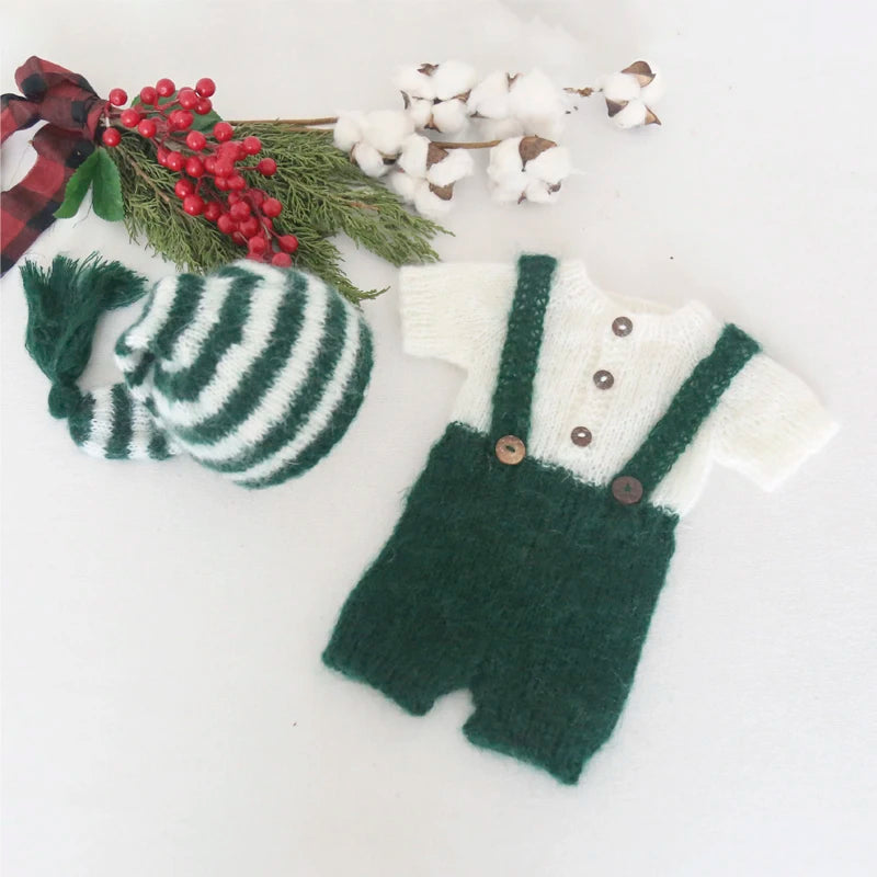 Hand Knitted Wolf Pup Footed Outfit Set Baby Boy Animal Romper Newborn Photography Prop Fuzzy Crochet Teddy Bear Overall Clothes