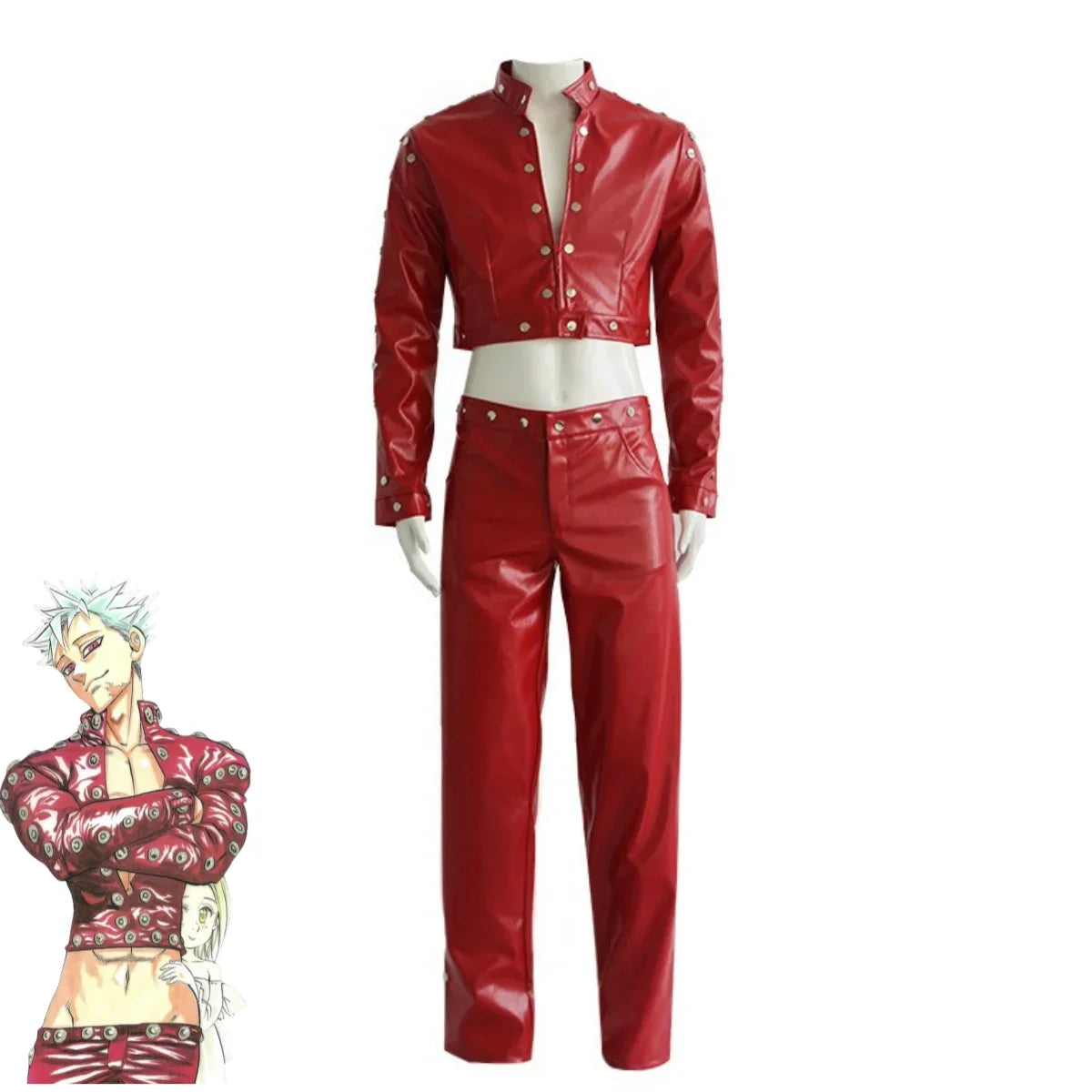 Lyou 2025 Anime Seven Deadly Sins: Wrath of The Gods Ban Cosplay Costume Red PU Coat Pants Wig Adult Man Woman Halloween Ca★★★kk