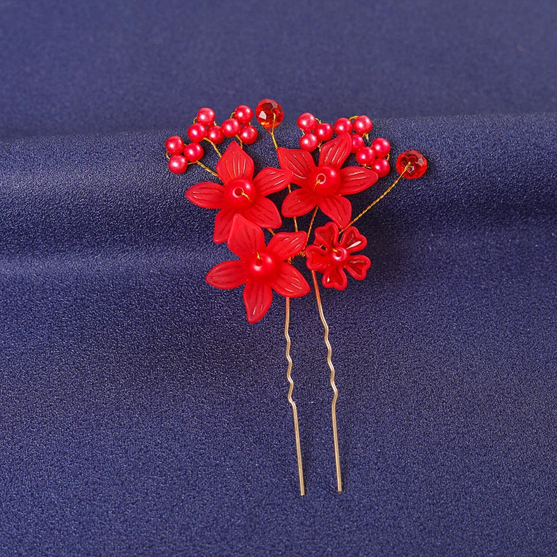 Red Trendy Crystal Hair Pin For Women Party Rhinestone Pearl Hair Clip Pin Bridal Wedding Hair Accessories Jewelry Hairpin Gift