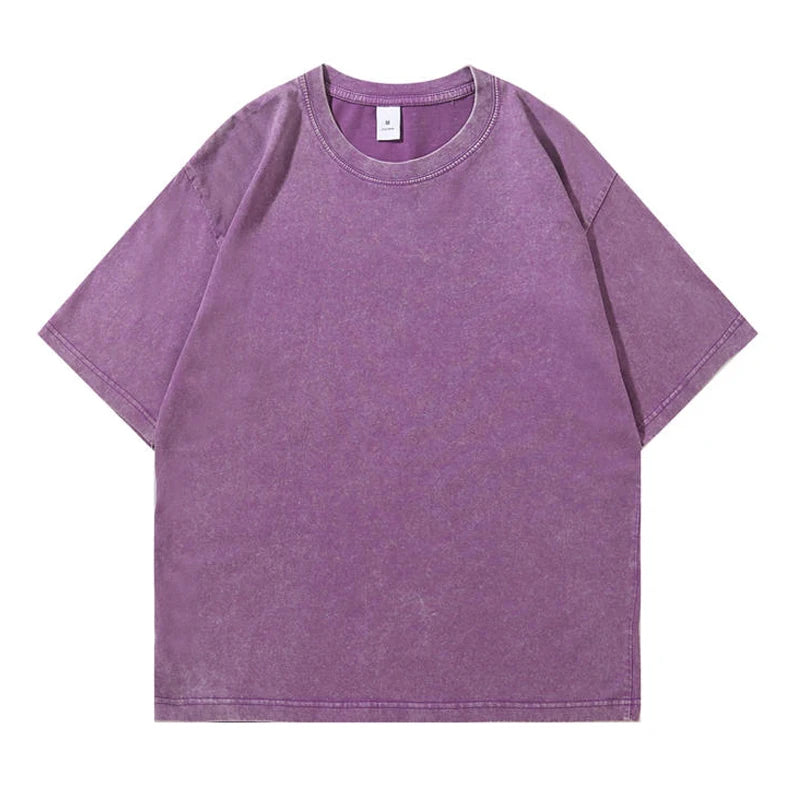 Men's Summer T-shirt 230G Heavy Cotton Vintage Washed T-Shirts Oversized Short Sleeve Loose Streetwear Short Sleeve Tops Tee