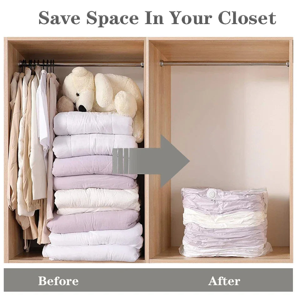 Space Save Clear Vacuum Storage Sealer Bags Large Compression Sealed Bags Home Organizer For Comforters Pillows Bedding Coats