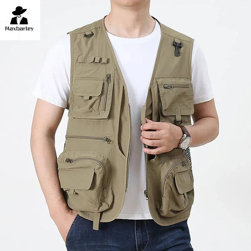 14 Pockets Summer New Men Us Work Hiking Fishing Vest Mens Photographer Waistcoat Mesh Cargo Sleeveless Jacket Tool Vest 7xl