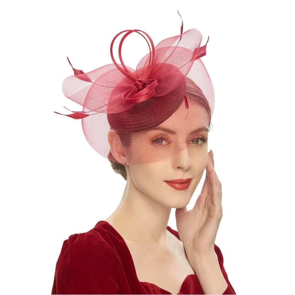 Fashion Feathers Mesh Fascinator Hat Elegant Exquisite Veil Hat Headwear Hair Hoop Sweet Bride Headband Cocktail Party