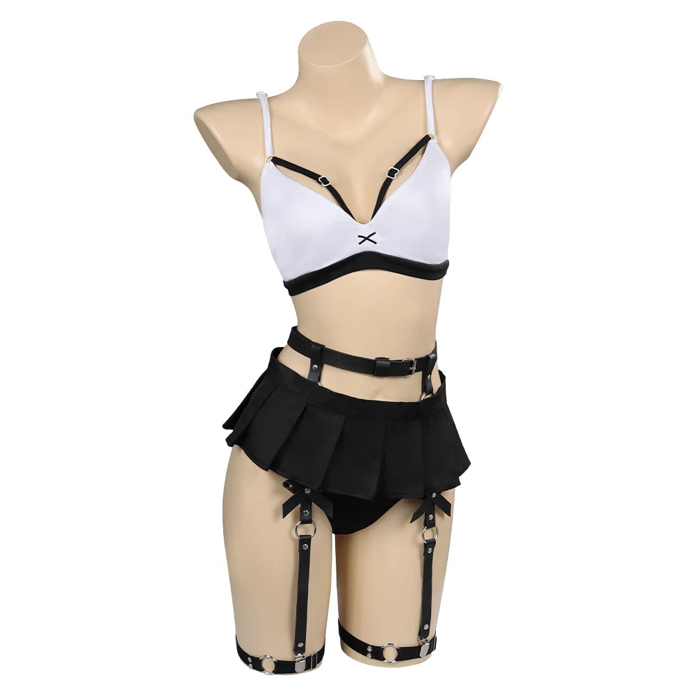 Tifa Lockhart Cosplay Swimsuit Costume Fantasy Women Bikini Top Vest Skirt Swimwear Outfits Halloween Carnival Party Suit