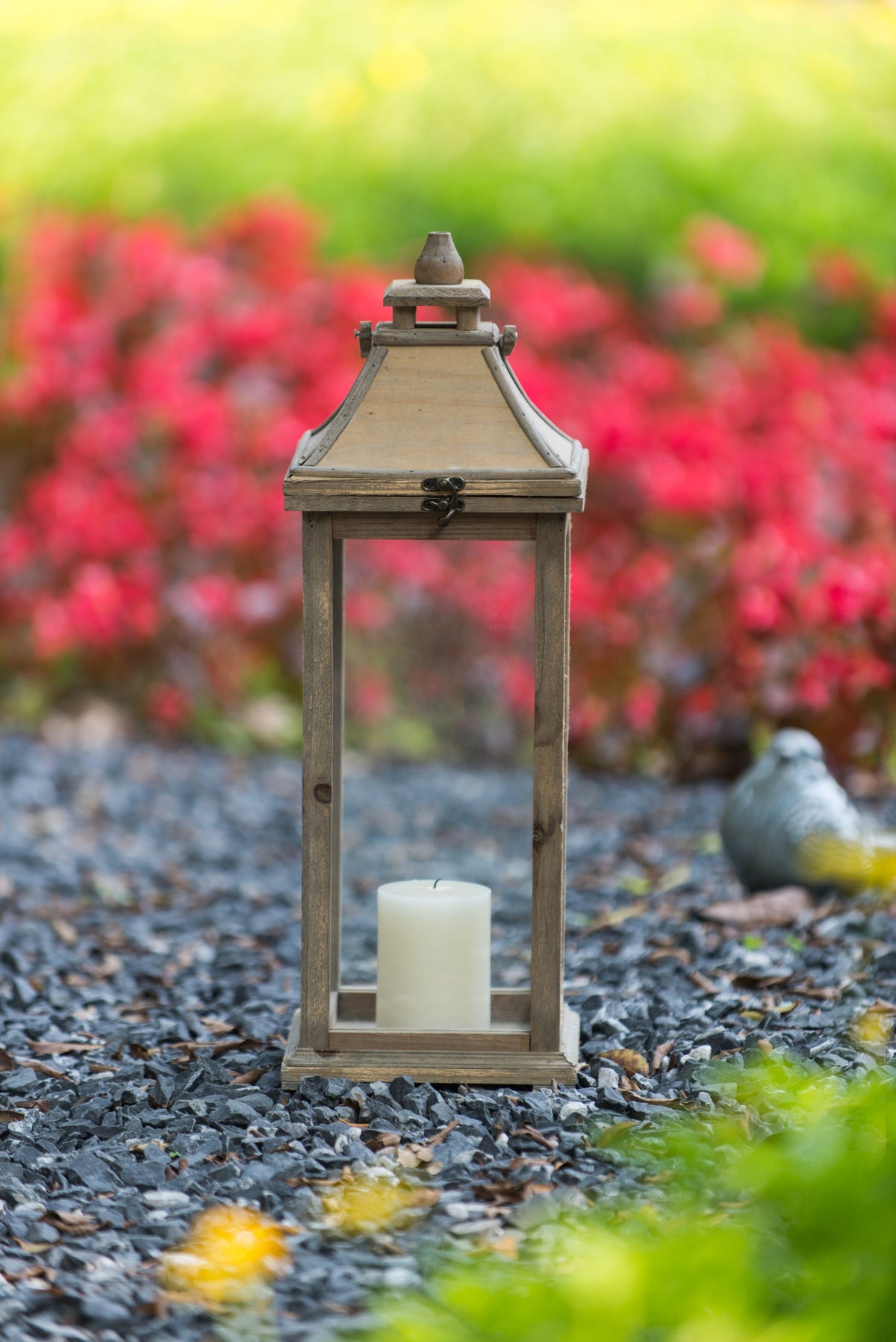 Set of 2 Ivory Wood & Glass Candle Lanterns