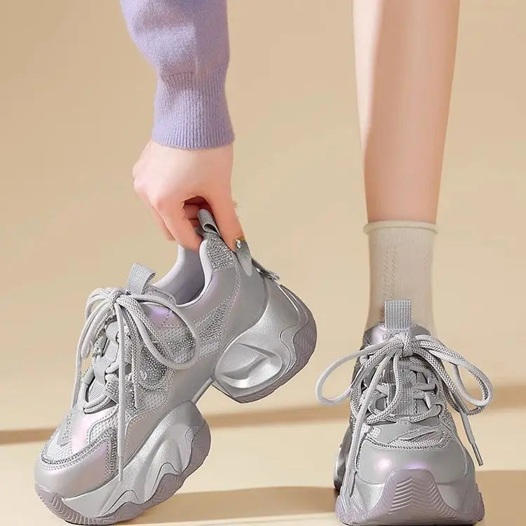 Thick-soled Heightening Dad Shoes for Women 2025 Summer New Versatile Soft-soled Mesh Breathable Casual Sports Shoes Tide