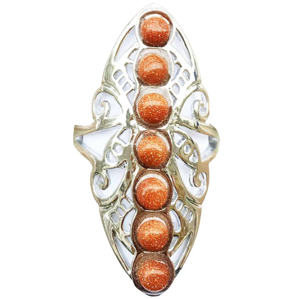 Malachite Lapis Lazuli Tiger Eye Malachite Goldstone Opal Unakite Carnelian Crystal Women Men Art  Ring  Adjust Size PWB791