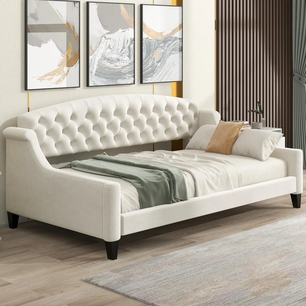 LZ LEISURE ZONE Twin Daybed, Twin Size Luxury Tufted Button Daybed, Upholstered Twin Daybed Frame, Sofa Bed for Bedroom Living R
