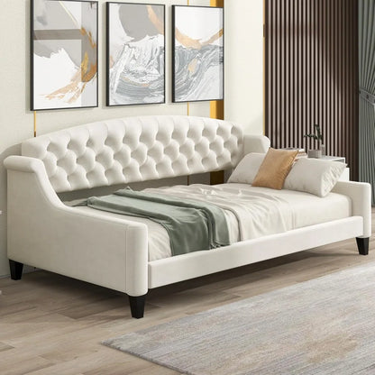 LZ LEISURE ZONE Twin Daybed, Twin Size Luxury Tufted Button Daybed, Upholstered Twin Daybed Frame, Sofa Bed for Bedroom Living R