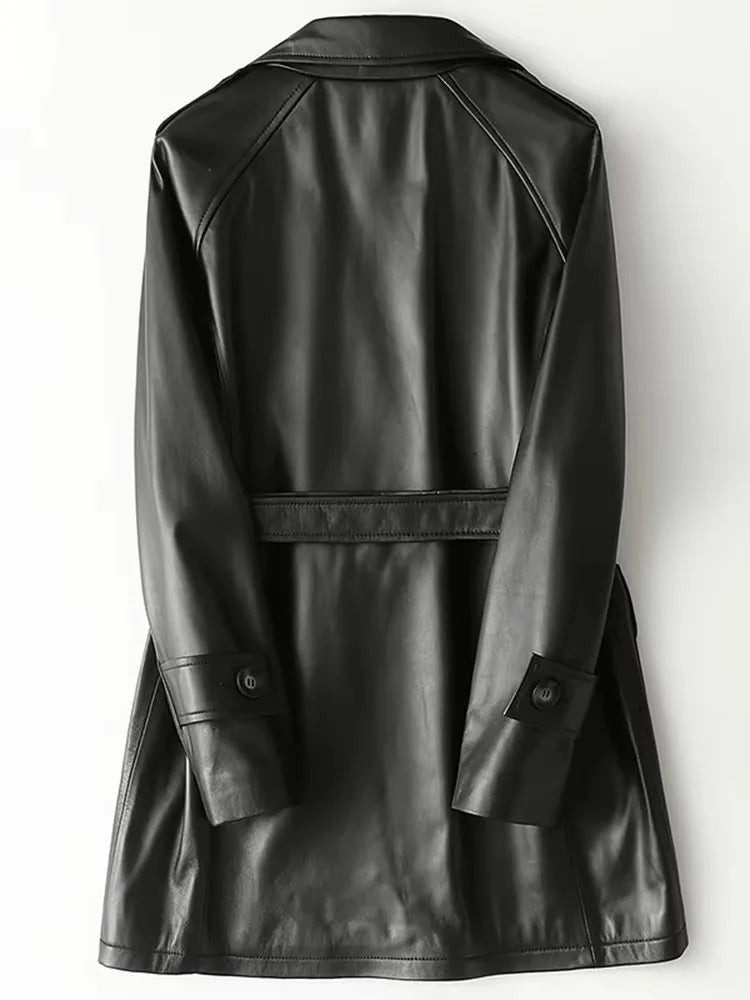 Mauroicardi Spring Autumn Black Pu Leather Blazer Jacket Women Three-dimensional Pockets  Double Breasted Luxury Clothes 2025