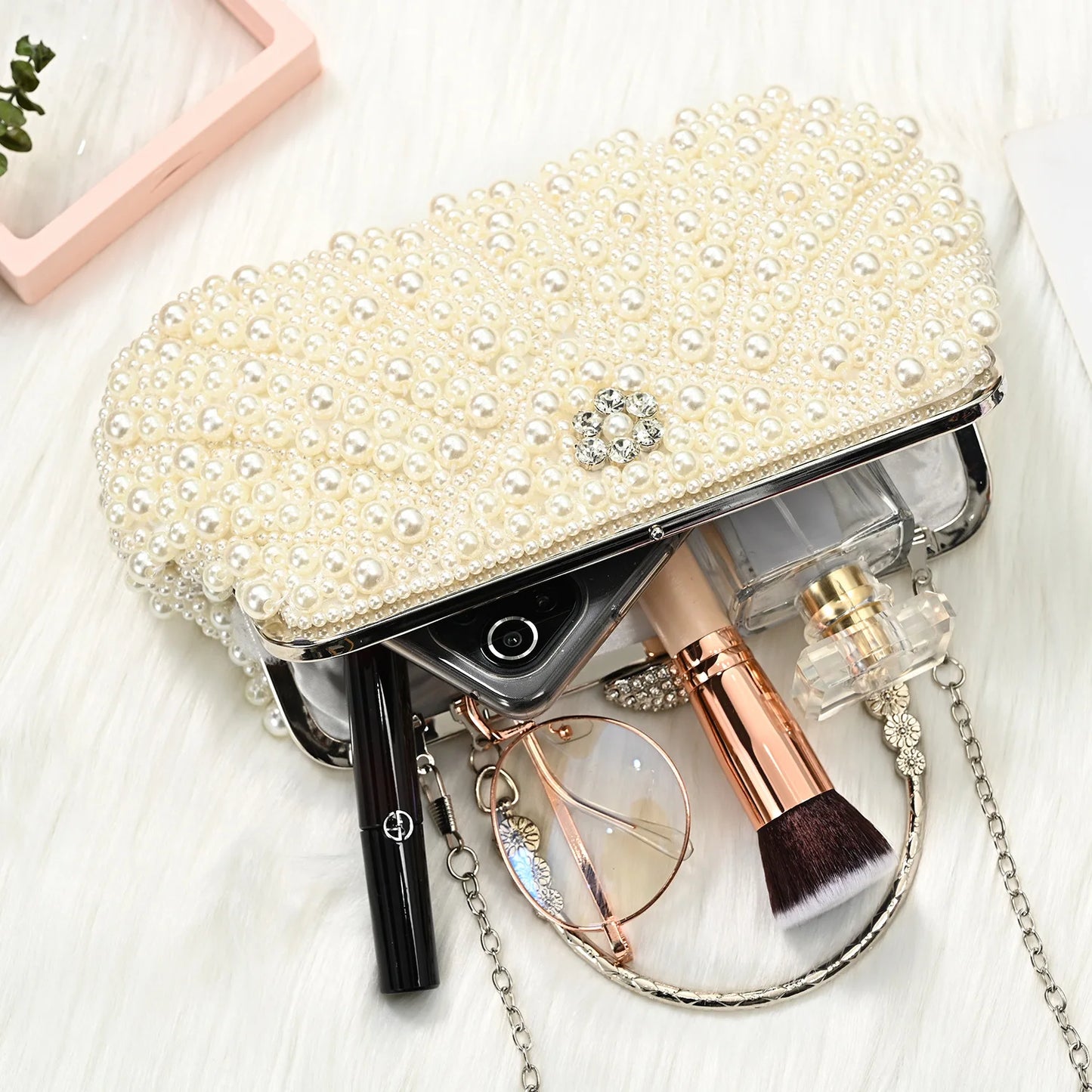 2023 New Shell Pearl Rhinestone Dinner Bride Dress Shoulder Bag Small Banquet Bag Cocktail Party Handbag Evening Clutch Purse