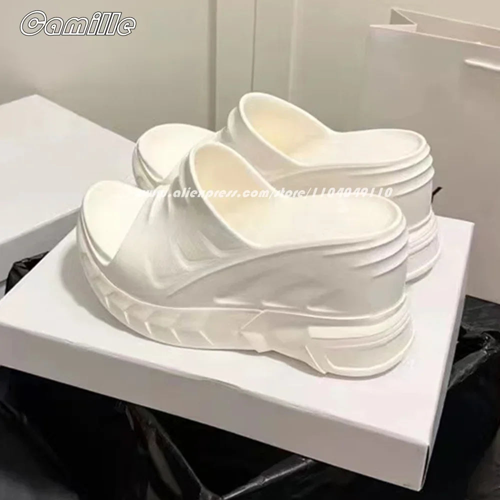 Solid Chunky Heel Wedges EVA Injection Shoes 2025 New Ins Fashion Casual Slippers Open Toe Sexy Outdoor Lady Slides