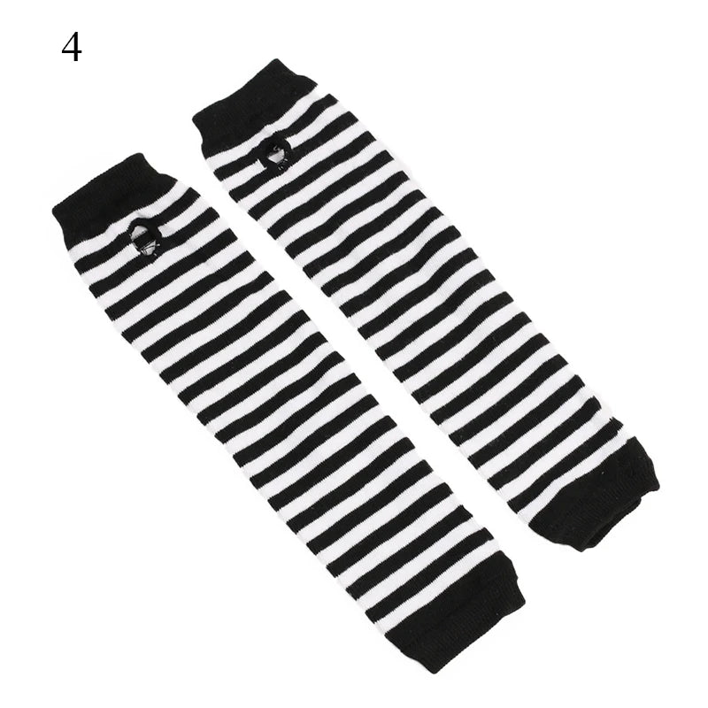 Macaroon Color Striped Long Sleeves Fashion Punk Long Fingerless Gloves For Women Men Outdoor Christmas Ornament  Arm Warmer