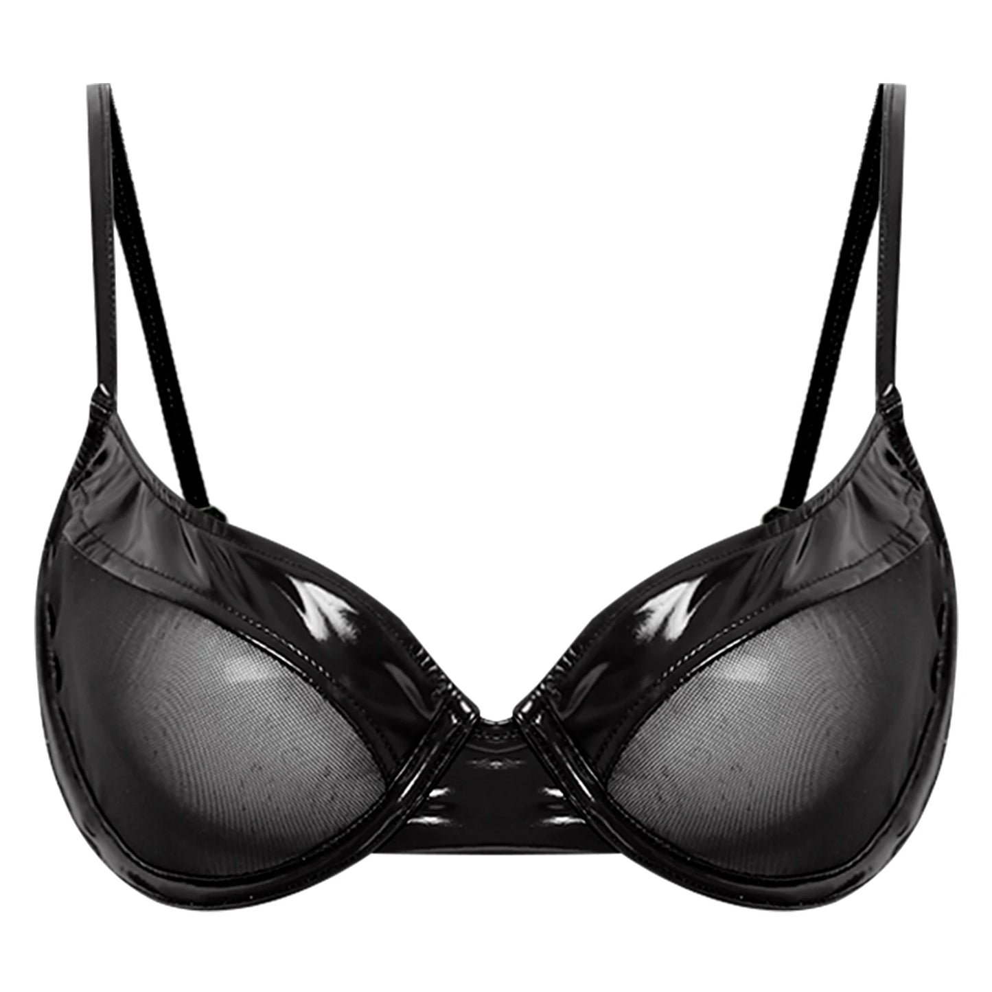 Female 3/4 Cup Push Up Brassiere with Wire Adult Women Swimwear Tops Plus Size Patent Leather Lingerie Bra Bralette Underwear